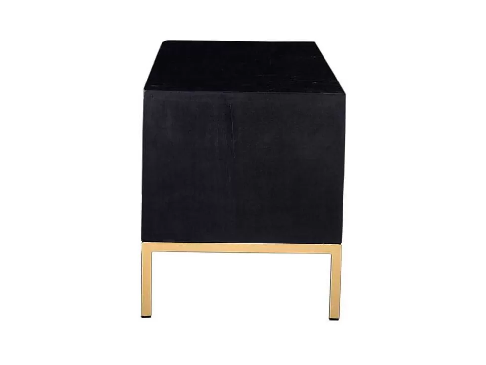 Vente-unique Móvel De Tv Com 2 Portas E 1 Prateleira Em Madeira De Mangueira E Metal Preto E Dourado - Analimy* Móvel De Tv