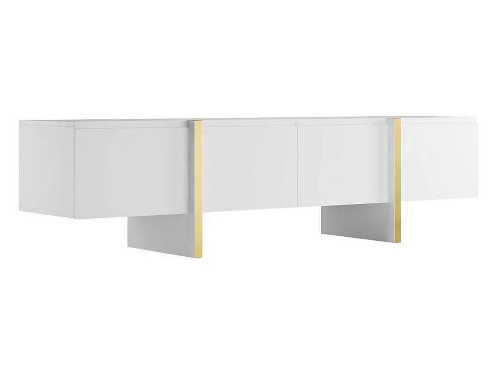 Vente-unique Móvel De Tv Com 4 Portas Em Mdf Branco E Dourado - Luvonia* Móvel De Tv