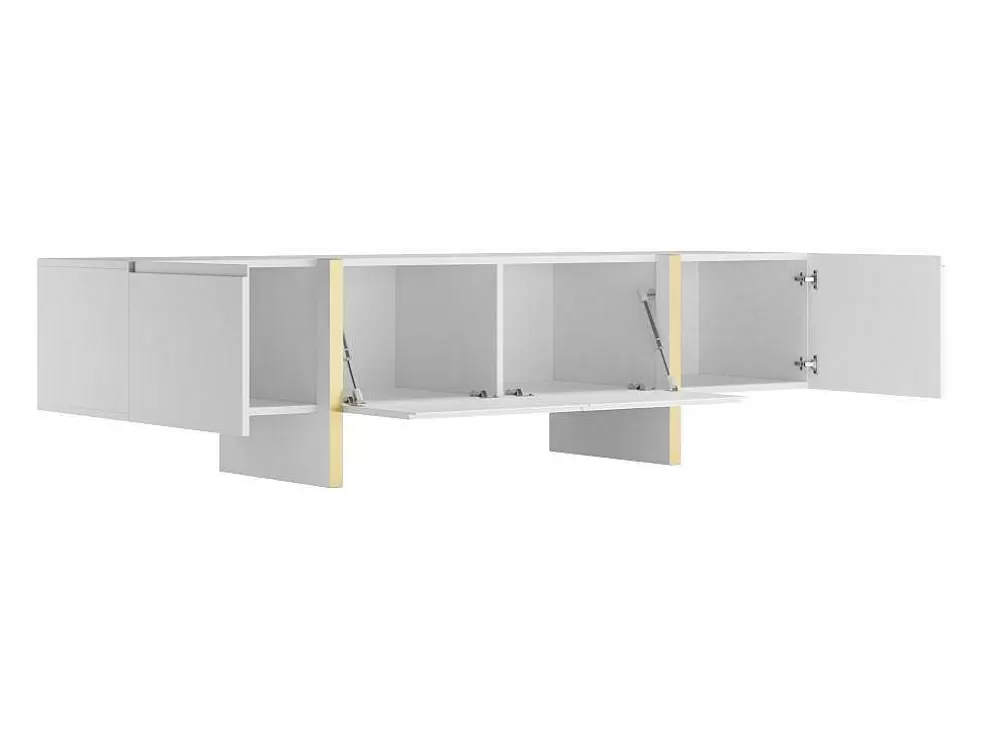 Vente-unique Móvel De Tv Com 4 Portas Em Mdf Branco E Dourado - Luvonia* Móvel De Tv