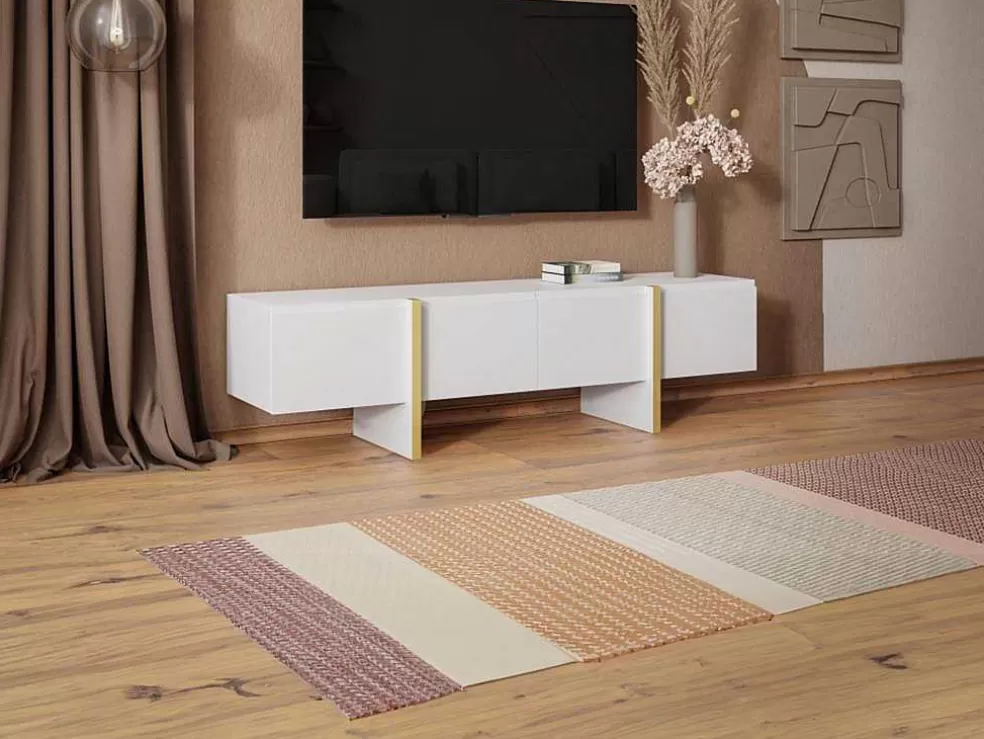 Vente-unique Móvel De Tv Com 4 Portas Em Mdf Branco E Dourado - Luvonia* Móvel De Tv