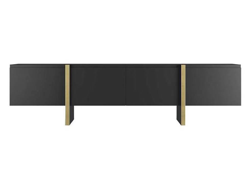 Vente-unique Móvel De Tv Com 4 Portas Em Mdf Preto E Dourado - Luvonia* Móvel De Tv
