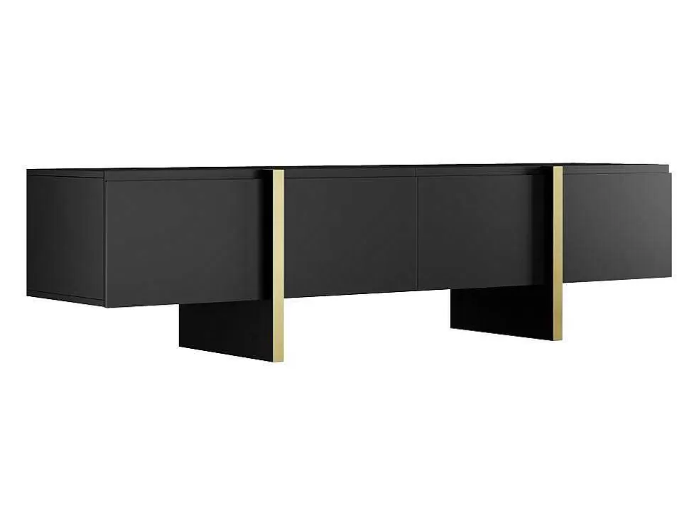 Vente-unique Móvel De Tv Com 4 Portas Em Mdf Preto E Dourado - Luvonia* Móvel De Tv