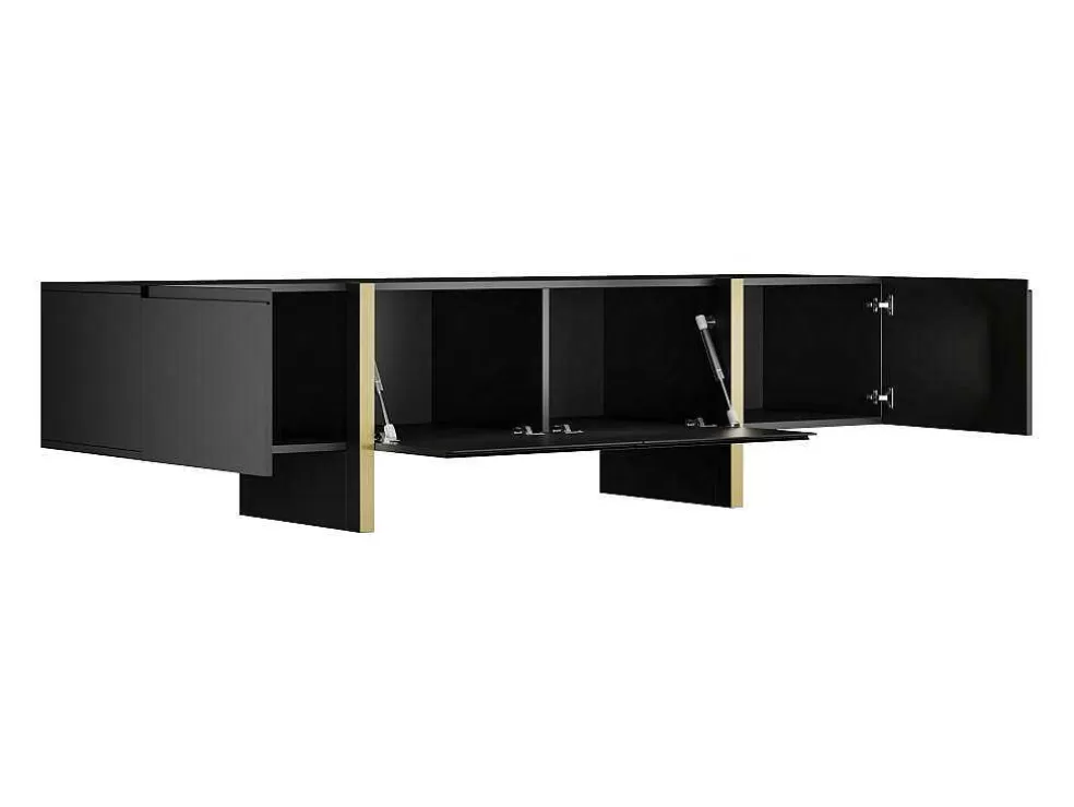 Vente-unique Móvel De Tv Com 4 Portas Em Mdf Preto E Dourado - Luvonia* Móvel De Tv