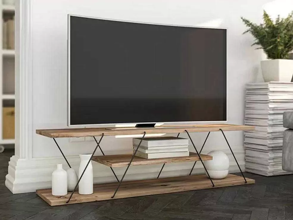 Vente-unique Móvel De Tv Com 2 Prateleiras Cor Natural E Preto - Delory* Móvel De Tv