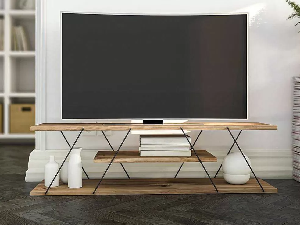 Vente-unique Móvel De Tv Com 2 Prateleiras Cor Natural E Preto - Delory* Móvel De Tv