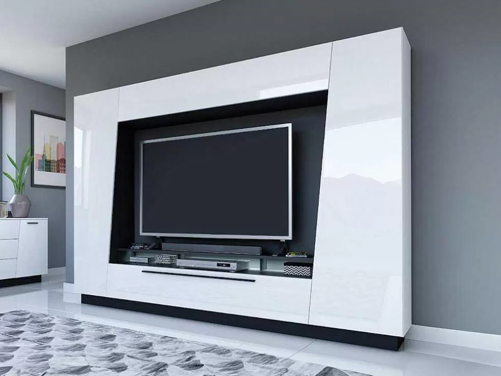 Vente-unique Móvel De Tv Com Espacos De Arrumação E Com Leds - Mdf Lacado A Branco - Chace* Móvel De Tv