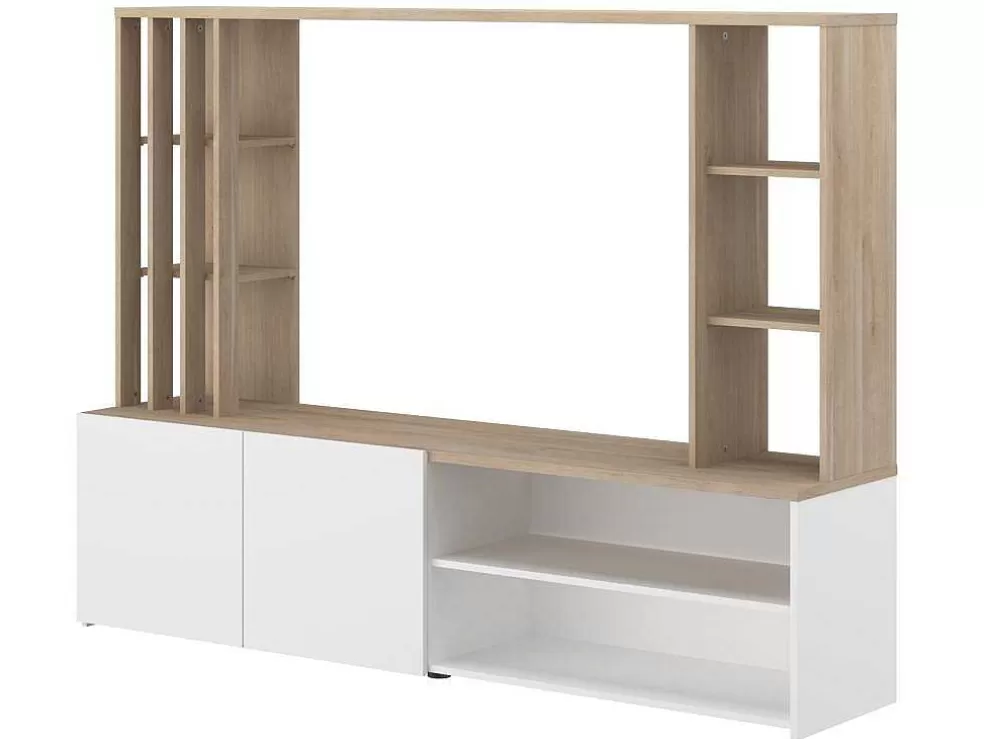 Vente-unique Móvel De Tv Com Espacos De Arrumação, Natural E Branco - Gorbella* Móvel De Tv