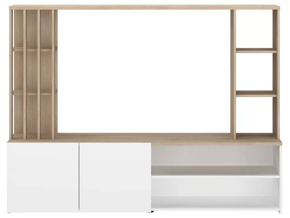 Vente-unique Móvel De Tv Com Espacos De Arrumação, Natural E Branco - Gorbella* Móvel De Tv