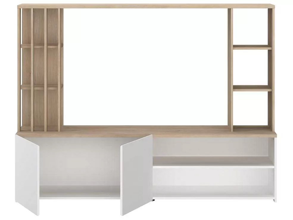 Vente-unique Móvel De Tv Com Espacos De Arrumação, Natural E Branco - Gorbella* Móvel De Tv