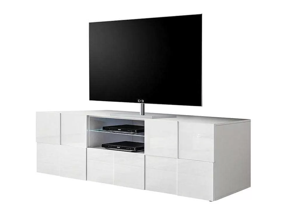 Vente-unique Móvel De Tv Lacado A Branco Com Leds, 2 Portas E 1 Gaveta - Calisto* Móvel De Tv