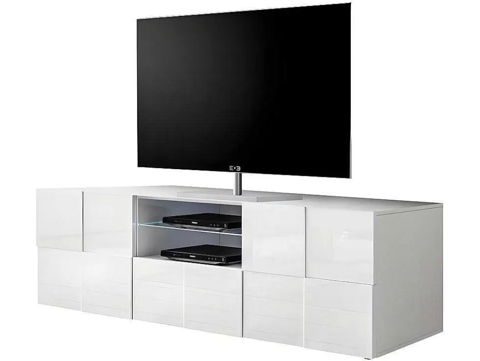 Vente-unique Móvel De Tv Lacado A Branco Com Leds, 2 Portas E 1 Gaveta - Calisto* Móvel De Tv