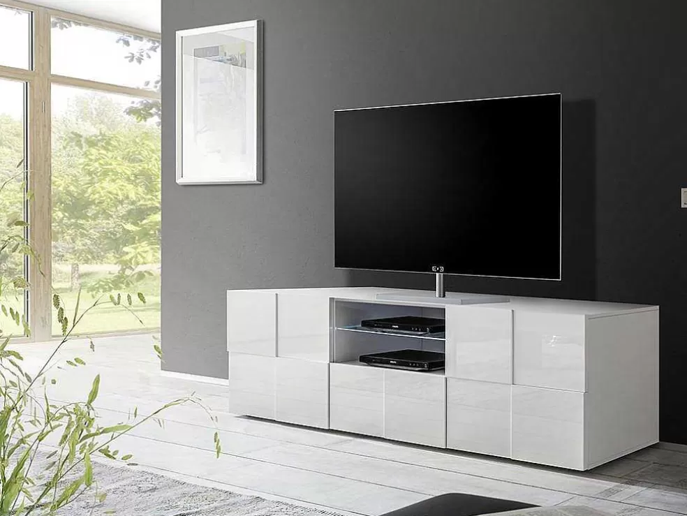 Vente-unique Móvel De Tv Lacado A Branco Com Leds, 2 Portas E 1 Gaveta - Calisto* Móvel De Tv