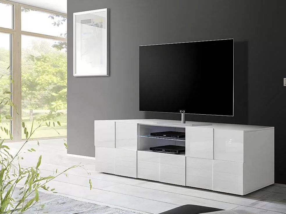 Vente-unique Móvel De Tv Lacado A Branco Com Leds, 2 Portas E 1 Gaveta - Calisto* Móvel De Tv