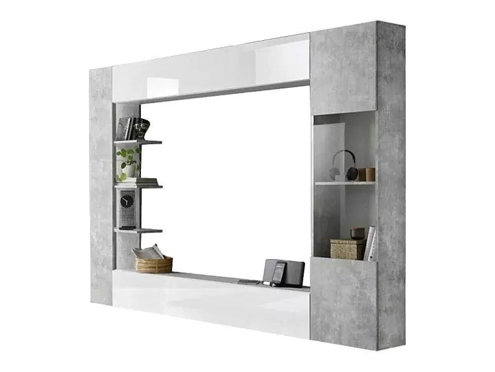 Vente-unique Móvel De Tv Lacado A Branco E Cinza Cimento Com Espacos De Arrumação - Sirius* Móvel De Tv