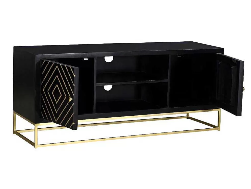 Vente-unique Móvel De Tv Prismin - 2 Portas E 2 Nichos - Mangueira E Metal - Preto* Móvel De Tv