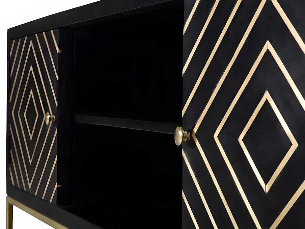 Vente-unique Móvel De Tv Prismin - 2 Portas E 2 Nichos - Mangueira E Metal - Preto* Móvel De Tv