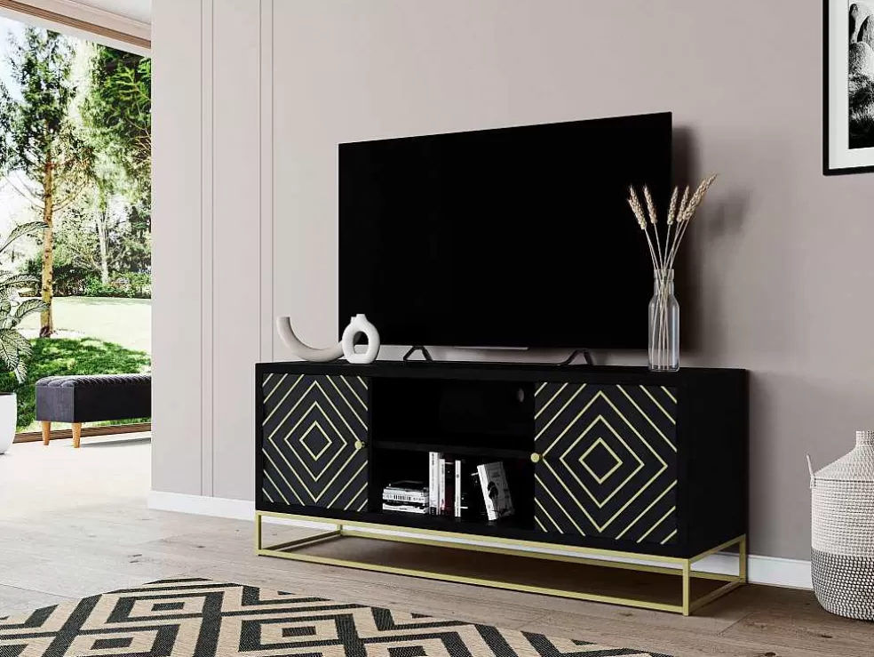 Vente-unique Móvel De Tv Prismin - 2 Portas E 2 Nichos - Mangueira E Metal - Preto* Móvel De Tv