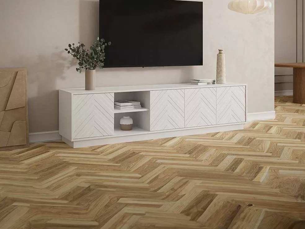 Vente-unique Móvel De Tv Suspenso Com 4 Portas E 2 Nichos Em Mdf Branco - Redonia* Móvel De Tv