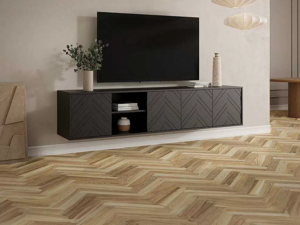 Vente-unique Móvel De Tv Suspenso Com 4 Portas E 2 Nichos Em Mdf Preto - Redonia* Móvel De Tv