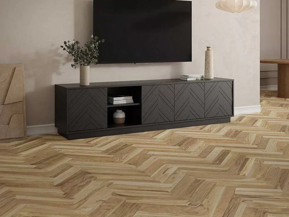 Vente-unique Móvel De Tv Suspenso Com 4 Portas E 2 Nichos Em Mdf Preto - Redonia* Móvel De Tv