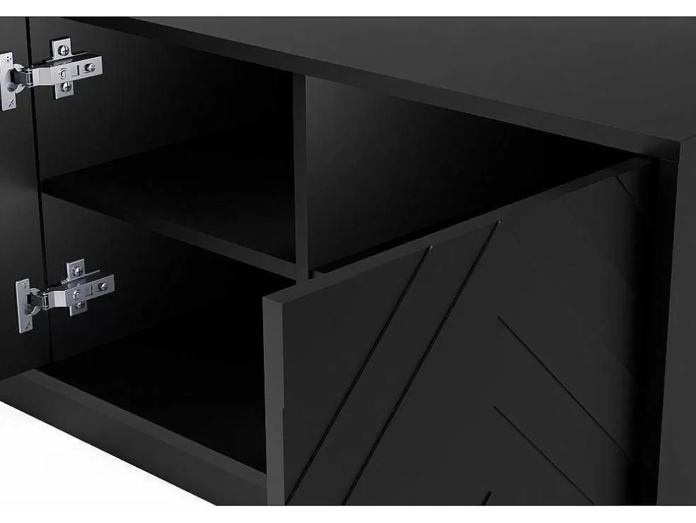 Vente-unique Móvel De Tv Suspenso Com 4 Portas E 2 Nichos Em Mdf Preto - Redonia* Móvel De Tv