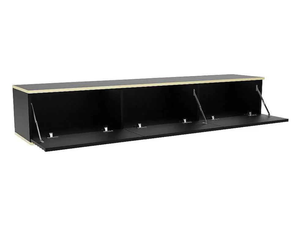 PASCAL MORABITO Móvel De Tv Suspenso Com 3 Portas Em Mdf Preto E Dourado - Alesar De * Móvel De Tv