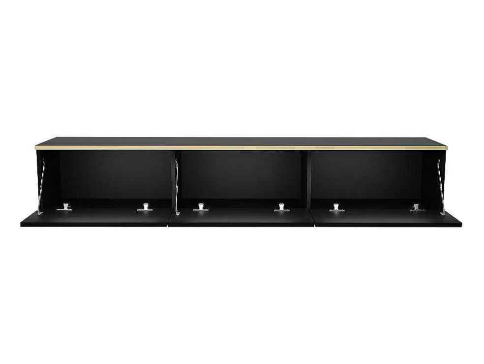 PASCAL MORABITO Móvel De Tv Suspenso Com 3 Portas Em Mdf Preto E Dourado - Alesar De * Móvel De Tv