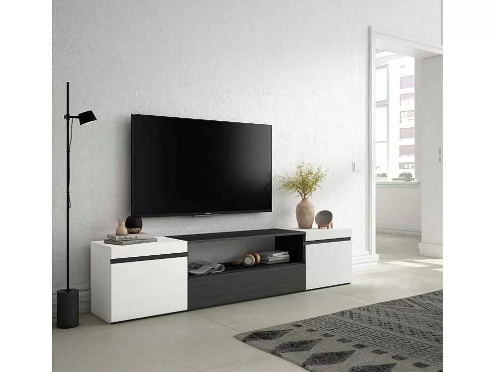 Skraut Home Móvel De Tv, 200X45X35Cm, Para Televisores Ate 80", Estante Para Tv, Branco E Preto* Móvel De Tv