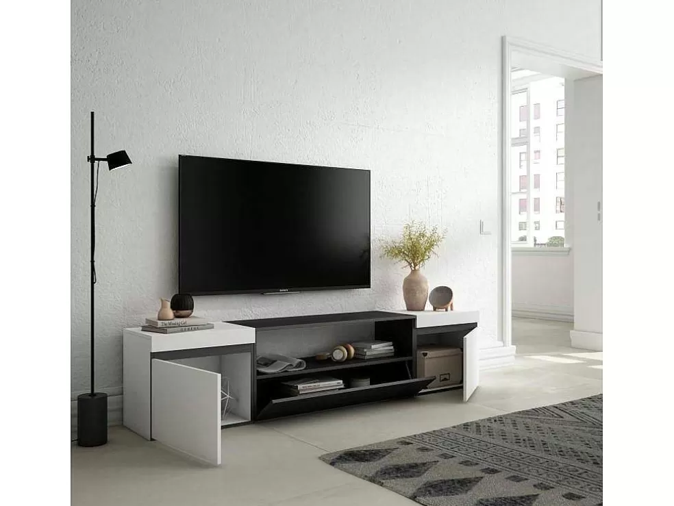 Skraut Home Móvel De Tv, 200X45X35Cm, Para Televisores Ate 80", Estante Para Tv, Branco E Preto* Móvel De Tv