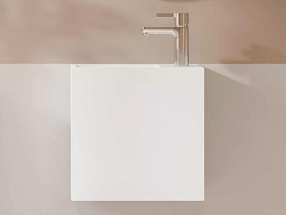 Shower & Design Móvel Lavatório Suspenso Cor Branco Em Solid Surface Com Nicho De 40 Cm - Pumori* Móvel De Parede Para Casa De Banho