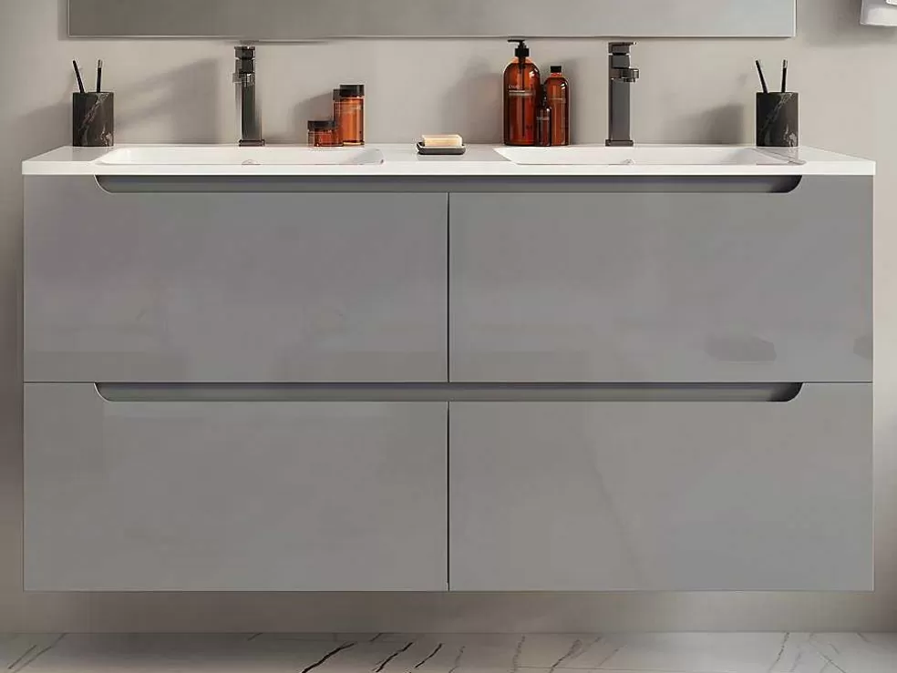 Vente-unique Móvel Para Colocar Sob O Lavatório Suspenso Cinzento C120 X A57 Cm - Selita* Móvel Para Lavatório