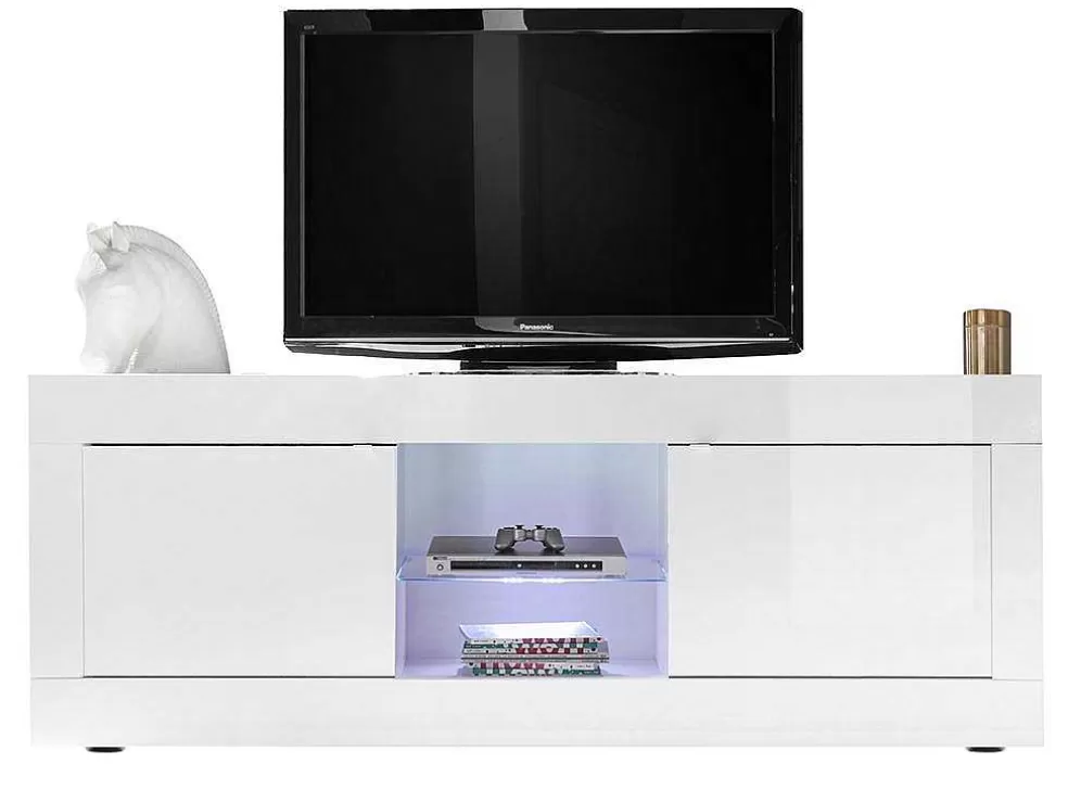 Vente-unique Móvel Para Tv Com Leds E 2 Portas Disponivel Em Branco Lacado - Comete* Promoções Sala