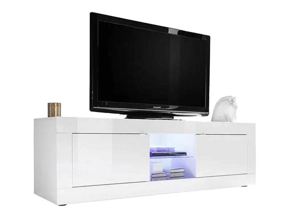 Vente-unique Móvel Para Tv Com Leds E 2 Portas Disponivel Em Branco Lacado - Comete* Promoções Sala