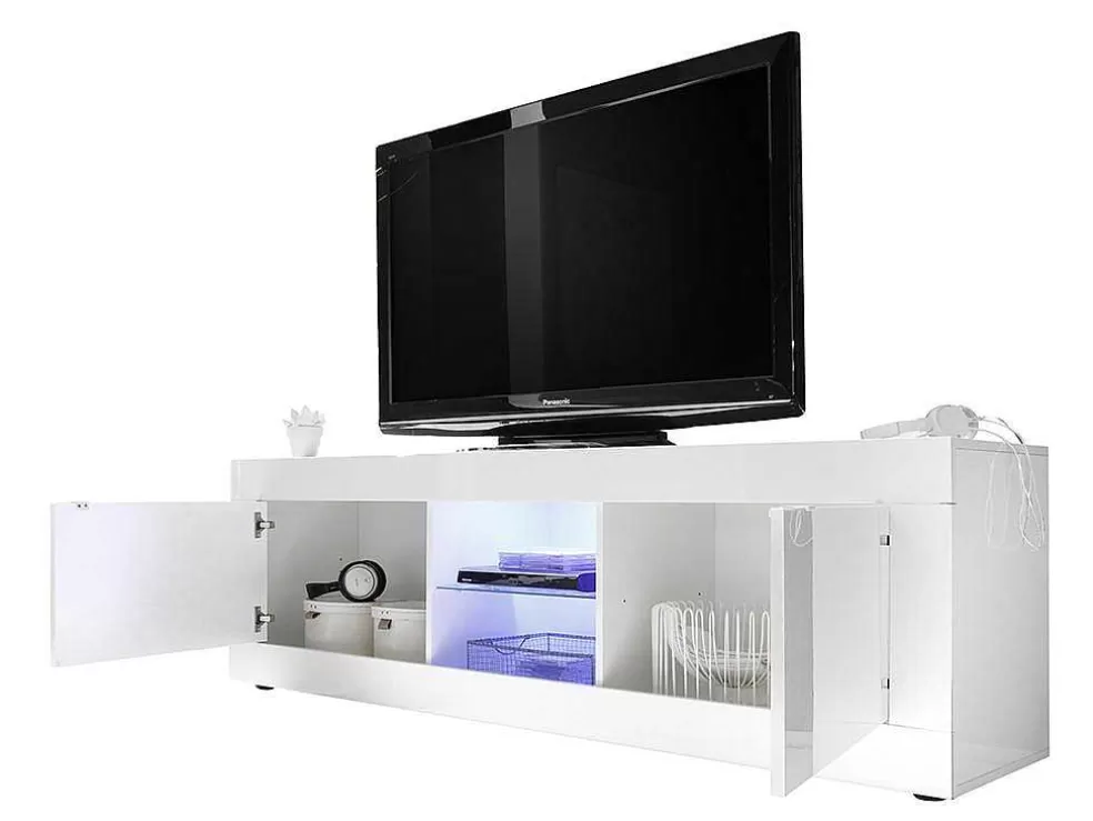Vente-unique Móvel Para Tv Com Leds E 2 Portas Disponivel Em Branco Lacado - Comete* Promoções Sala
