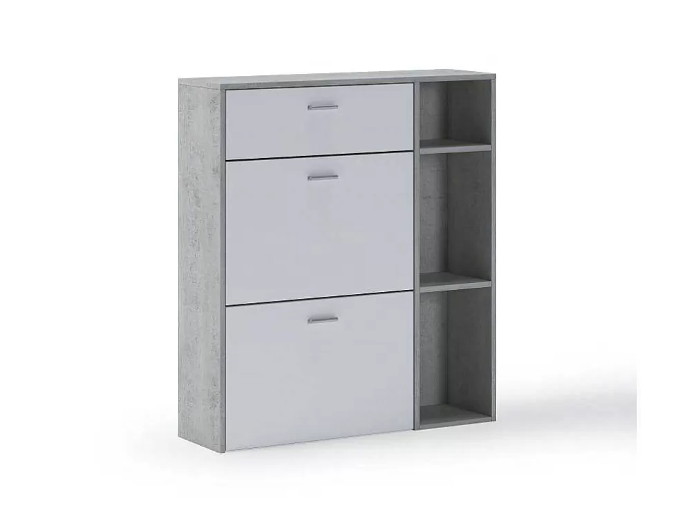 Skraut Home Móvel Sapateiro Estrutura Cor Cemento, Branco Mate Nas 2 Portas Basculantes E Na Gaveta* Sapateira