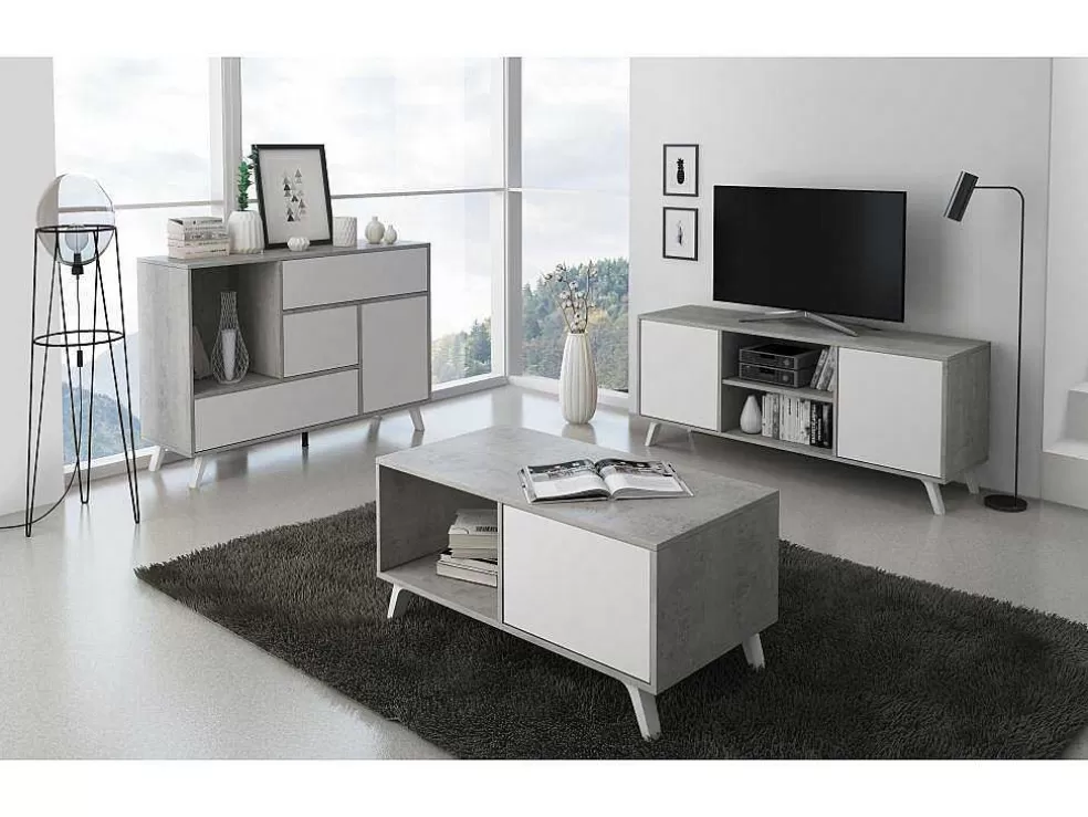 Skraut Home Móvel Sapateiro Estrutura Cor Cemento, Branco Mate Nas 2 Portas Basculantes E Na Gaveta* Sapateira