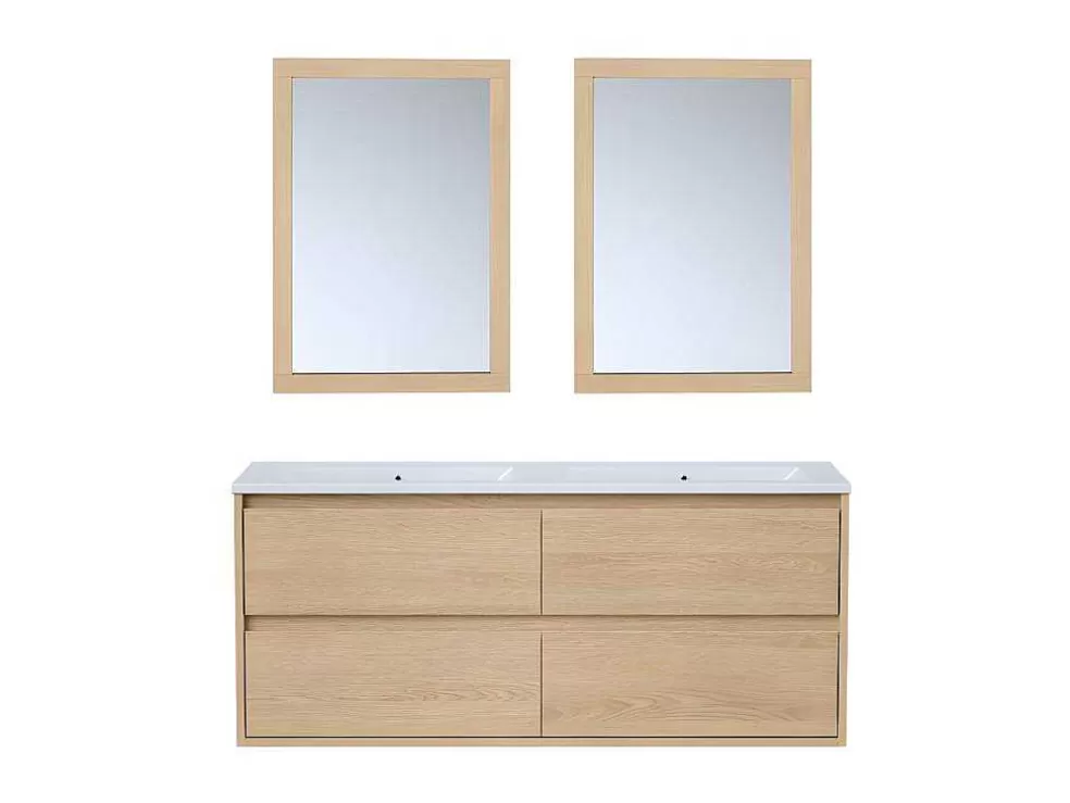 Vente-unique Móvel Suspenso De Casa De Banho Com Lavatório De Encastrar E Espelhos, Folha De Carvalho, 120 Cm - Milipam* Móvel Lavatório Duplo