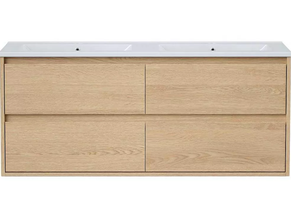 Vente-unique Móvel Suspenso De Casa De Banho Com Lavatório De Encastrar, Folha De Carvalho, 120 Cm - Milipam* Móvel Lavatório Duplo