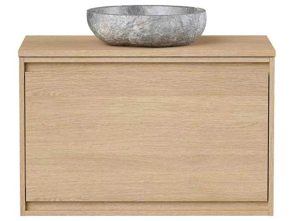 Vente-unique Móvel Suspenso De Casa De Banho Com Lavatório De Pedra, Folha De Carvalho, 80 Cm - Mesliva* Promoções Casa De Banho & Bem-Estar