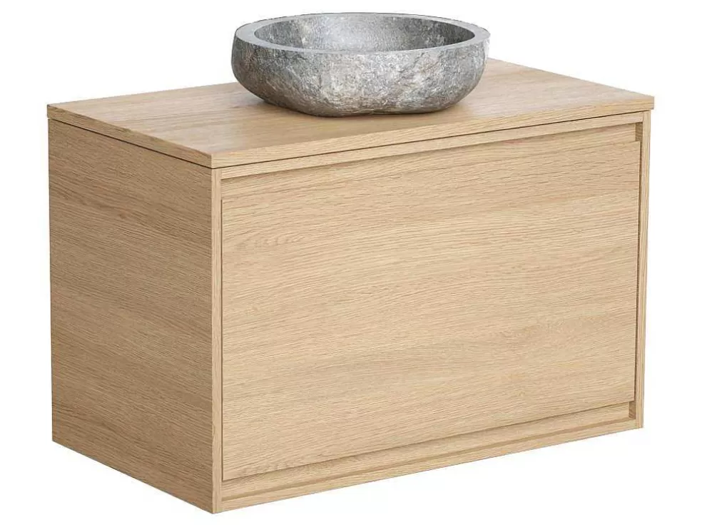 Vente-unique Móvel Suspenso De Casa De Banho Com Lavatório De Pedra, Folha De Carvalho, 80 Cm - Mesliva* Promoções Casa De Banho & Bem-Estar