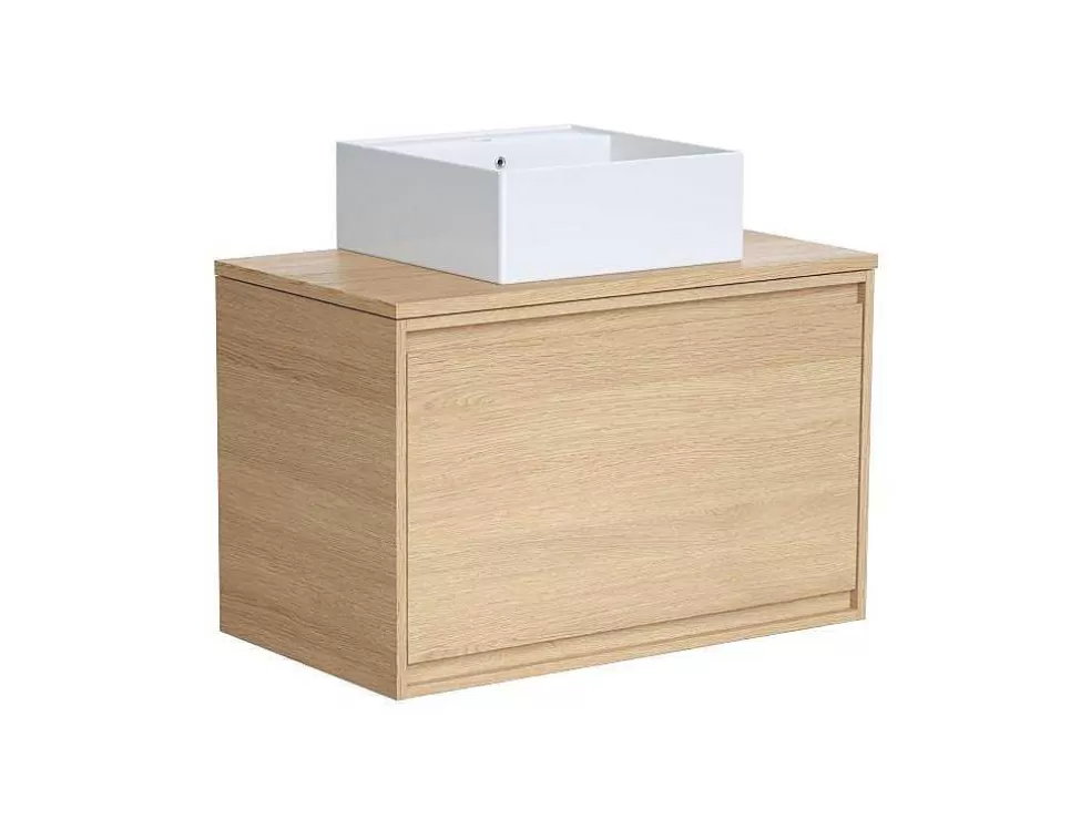 Vente-unique Móvel Suspenso De Casa De Banho Com Lavatório De Pousar, Folha De Carvalho, 80 Cm - Mesliva* Móvel Lavatório Individual