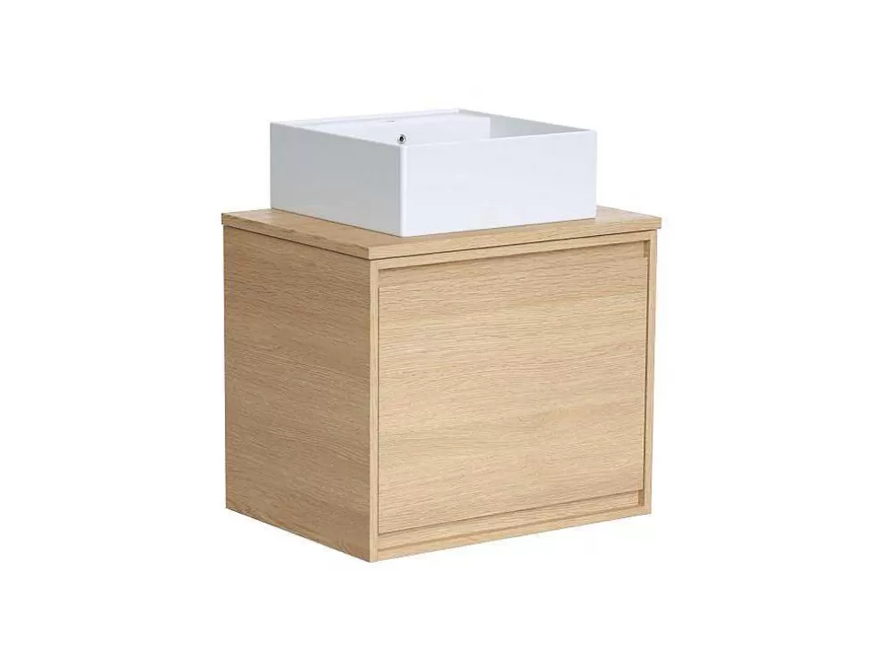 Vente-unique Móvel Suspenso De Casa De Banho Com Lavatório De Pousar, Folha De Carvalho, 60 Cm - Mesliva* Móvel Lavatório Individual