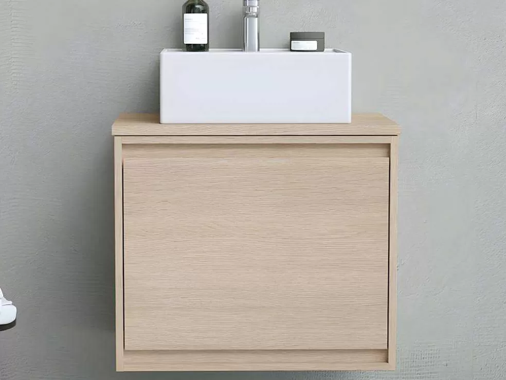 Vente-unique Móvel Suspenso De Casa De Banho Com Lavatório De Pousar, Folha De Carvalho, 60 Cm - Mesliva* Móvel Lavatório Individual