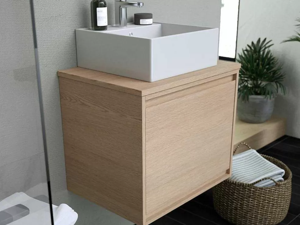 Vente-unique Móvel Suspenso De Casa De Banho Com Lavatório De Pousar, Folha De Carvalho, 60 Cm - Mesliva* Móvel Lavatório Individual