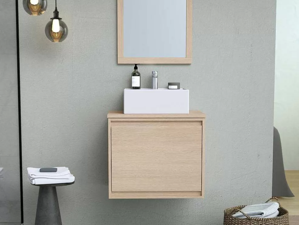 Vente-unique Móvel Suspenso De Casa De Banho Com Lavatório De Pousar, Folha De Carvalho, 60 Cm - Mesliva* Móvel Lavatório Individual