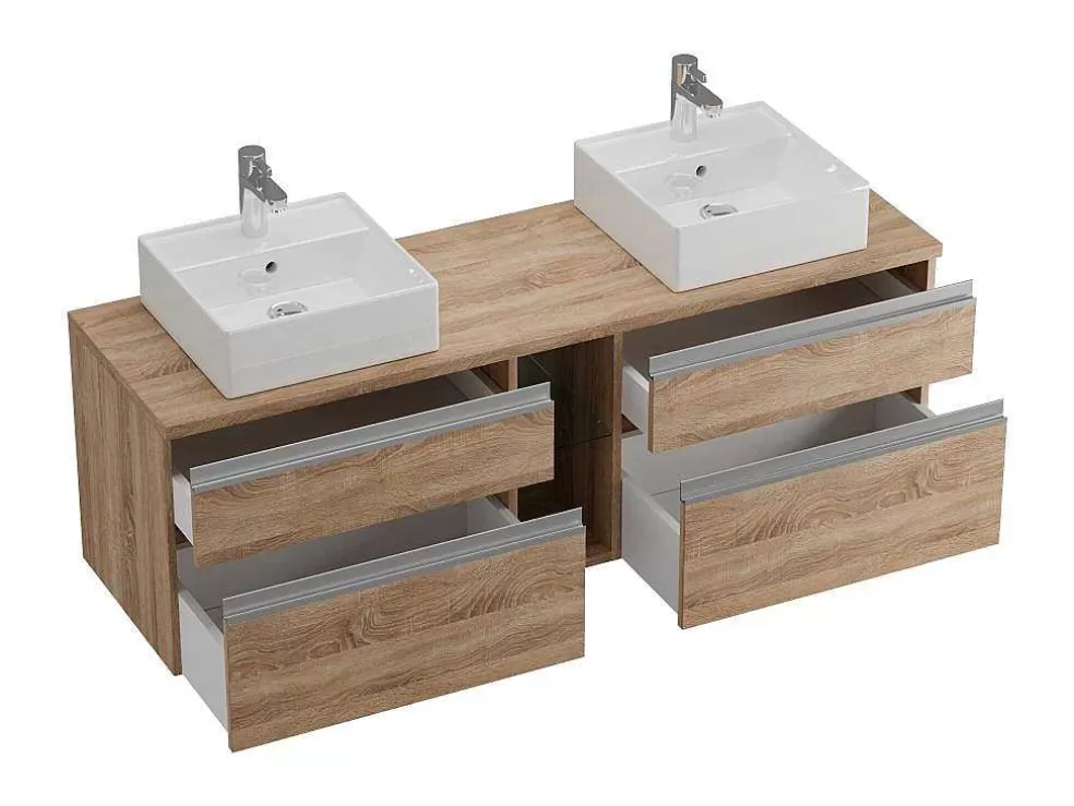 Vente-unique Móvel Suspenso De Casa De Banho Com Lavatório Duplo Cor Natural Clara 150 Cm - Magdalena Ii* Móvel Lavatório Duplo