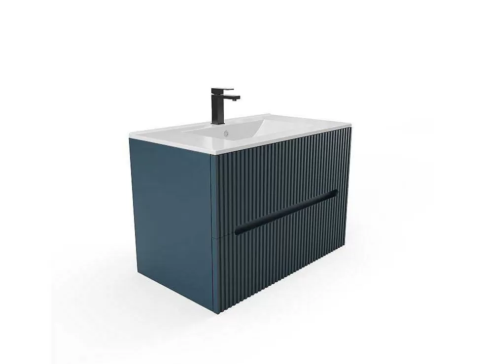Vente-unique Móvel Suspenso De Casa De Banho Com Lavatório Embutido Listra Azul 80 Cm - Pavani* Móvel Lavatório Individual