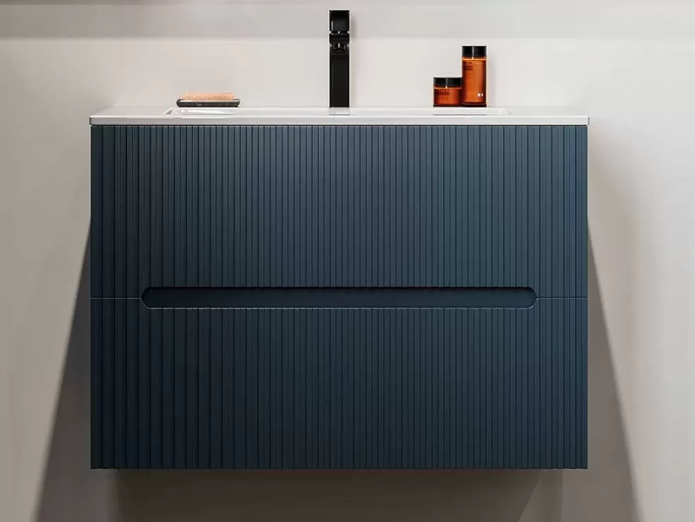 Vente-unique Móvel Suspenso De Casa De Banho Com Lavatório Embutido Listra Azul 80 Cm - Pavani* Móvel Lavatório Individual