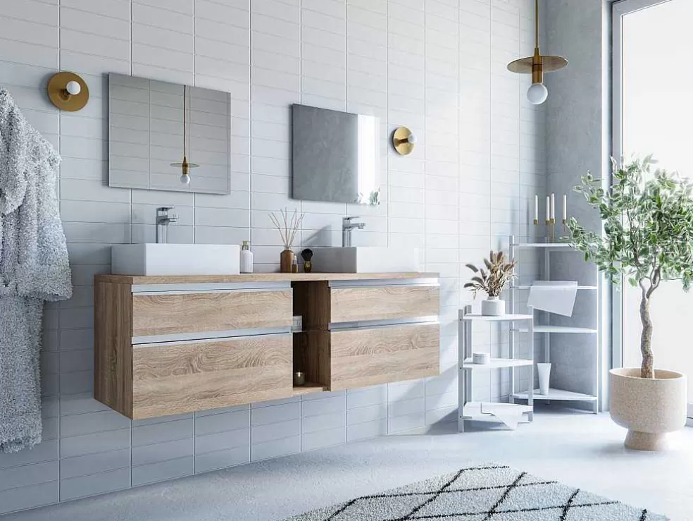 Vente-unique Móvel Suspenso De Casa De Banho Cor Natural Clara 150 Cm - Magdalena Ii* Móvel Para Lavatório