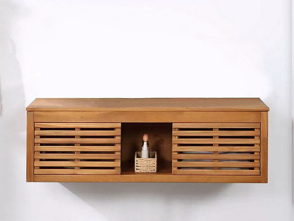 Vente-unique Móvel Suspenso De Casa De Banho Em Madeira De Acacia Com Lavatório Duplo De 130 Cm - Penebel* Móvel Lavatório Duplo